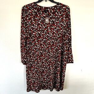 J.Jill Wearever Long Sleeve Black and Red Floral Dress NWT XL